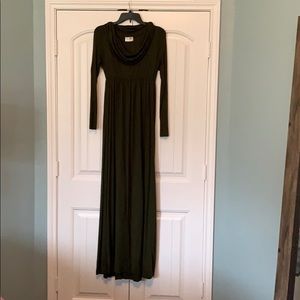 Maxi cowl neck olive green dress